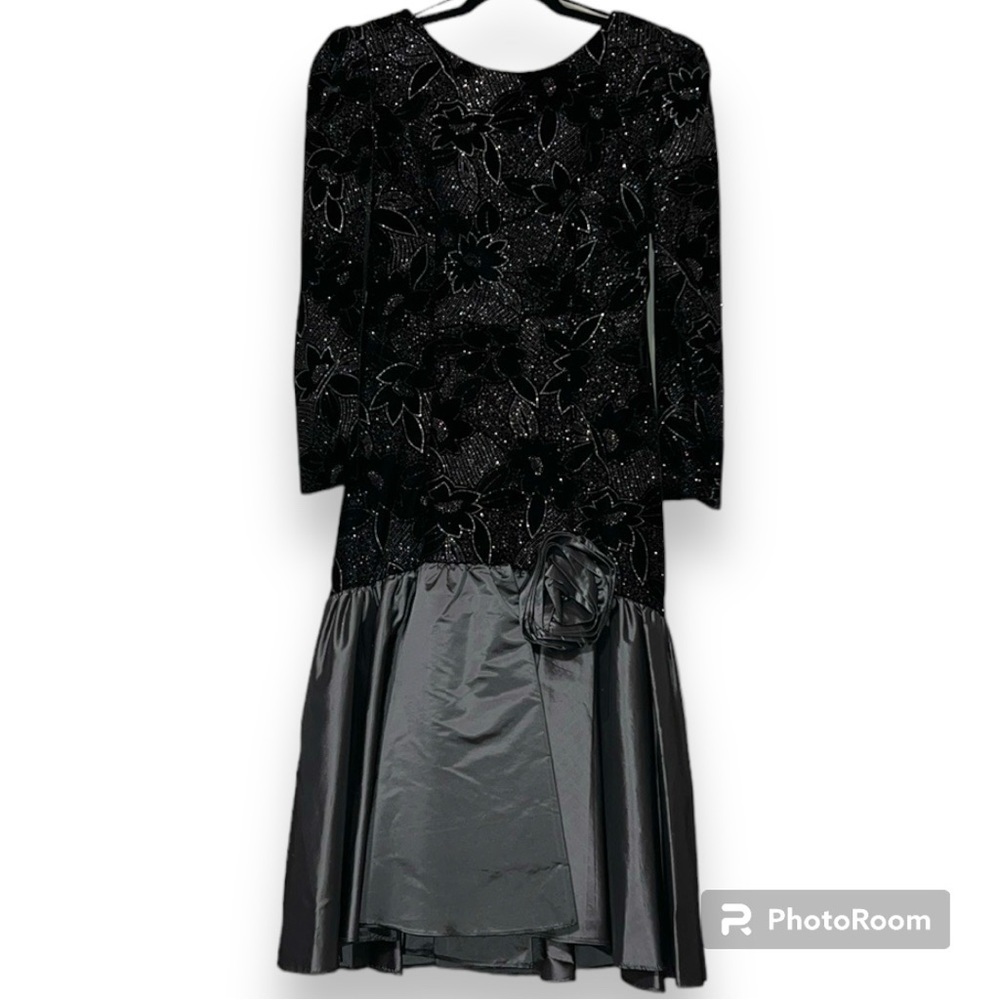 Vintage Evenings By Pantagis 80’s drop waist taffeta velvet rose prom dress